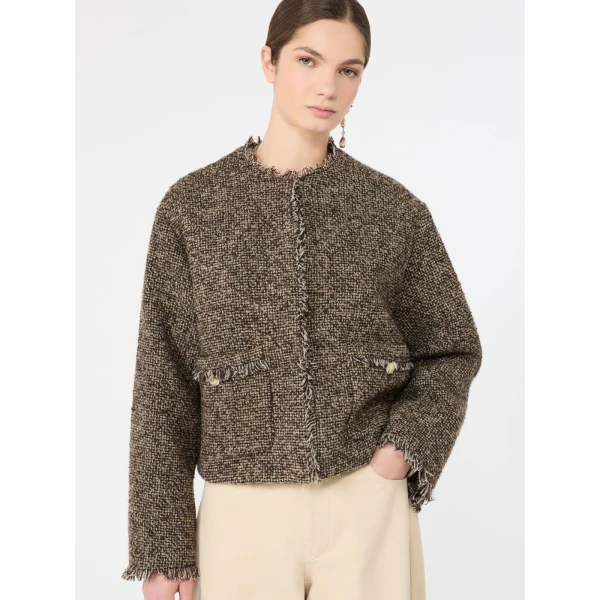 Max Mara Vento Wool Blend Boucle Boxy Jacket in Brown | Blazers | Coveti