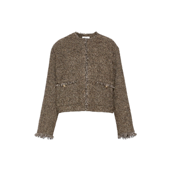 Max Mara Vento Wool Blend Boucle Boxy Jacket in Brown | Blazers | Coveti