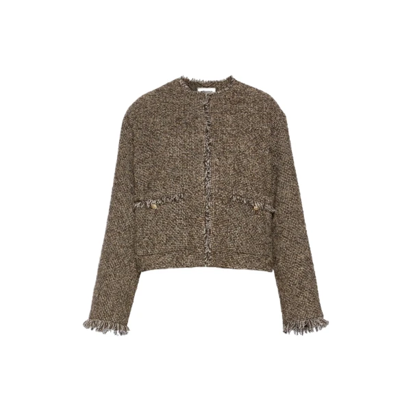 Vento Wool Blend Boucle Boxy Jacket in Brown