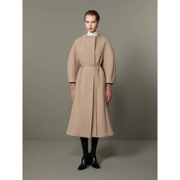 Max Mara Verbena Wool and Cashmere Redingote Coat in Turtledove | Wool Coat | Coveti