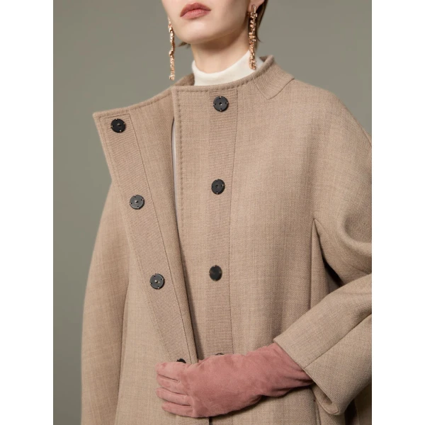 Max Mara Verbena Wool and Cashmere Redingote Coat in Turtledove | Wool Coat | Coveti