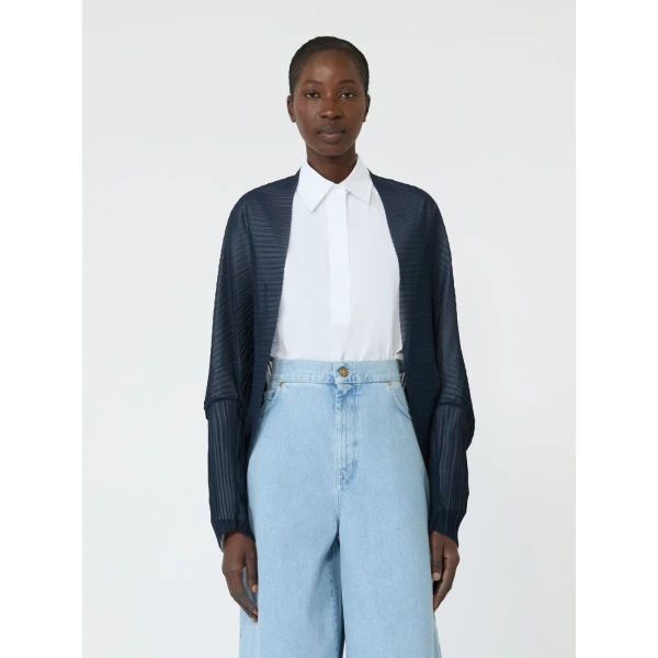 Max Mara Vesuvio Pleated Fabric Shrug in Midnight Blue | Jackets | Coveti