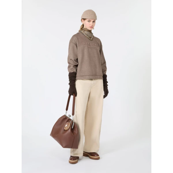 Max Mara Vetrino Jersey Drap Hooded Sweatshirt in Marron Glace | Sweaters | Coveti