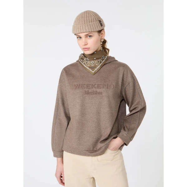 Max Mara Vetrino Jersey Drap Hooded Sweatshirt in Marron Glace | Sweaters | Coveti