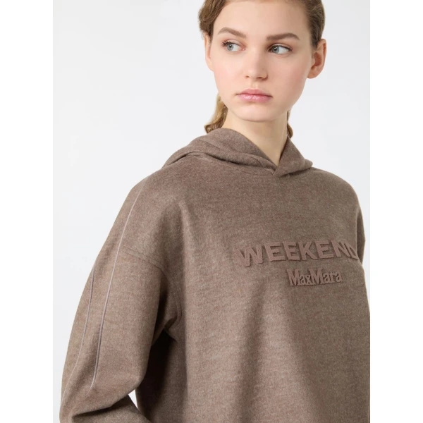 Max Mara Vetrino Jersey Drap Hooded Sweatshirt in Marron Glace | Sweaters | Coveti