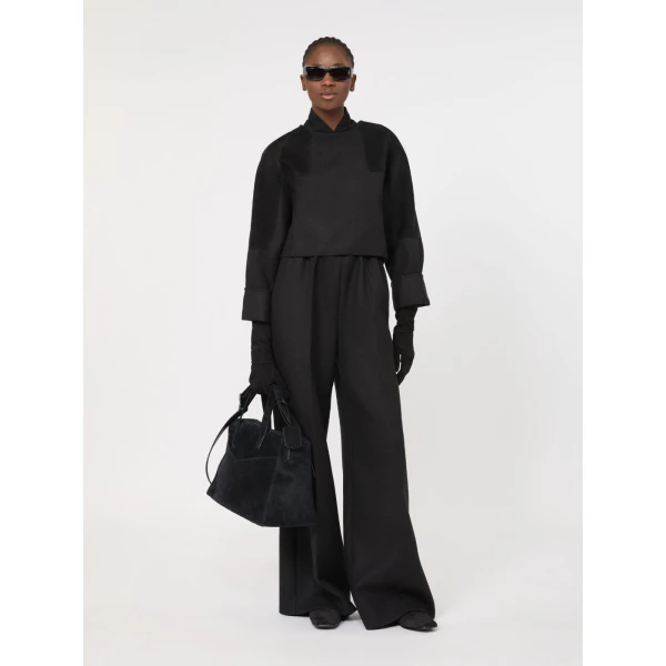 Max Mara Vetrino Wool Flannel Wide-Leg Trousers in Dark Grey | Wide leg pants | Coveti