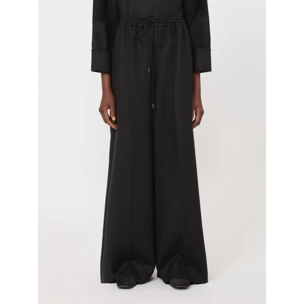 Max Mara Vetrino Wool Flannel Wide-Leg Trousers in Dark Grey | Wide leg pants | Coveti