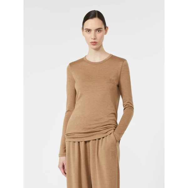 Max Mara Vicini Light Wool Jersey T-Shirt in Camel | T-shirts | Coveti