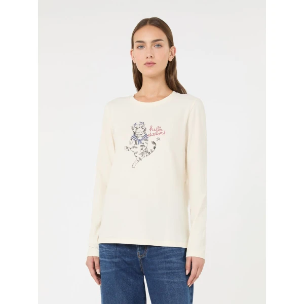 Max Mara Vicino Stretch Jersey Graphic T-Shirt in Ivory | T-shirts | Coveti