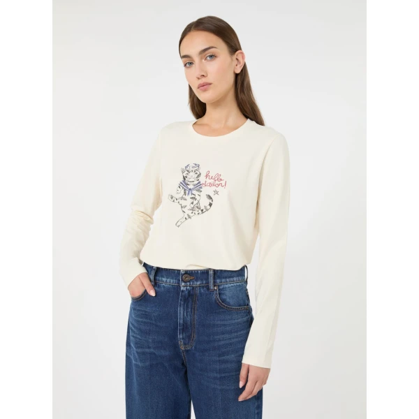 Max Mara Vicino Stretch Jersey Graphic T-Shirt in Ivory | T-shirts | Coveti