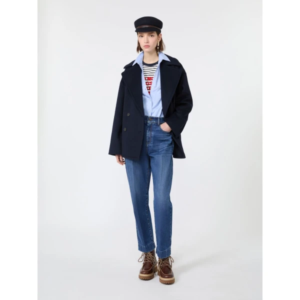 Max Mara Vicino Stretch Jersey Graphic T-Shirt in Navy | T-shirts | Coveti