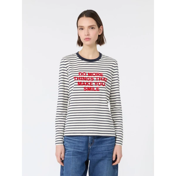 Max Mara Vicino Stretch Jersey Graphic T-Shirt in Navy | T-shirts | Coveti
