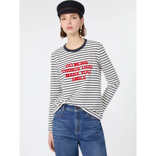 Max Mara Vicino Stretch Jersey Graphic T-Shirt in Navy | T-shirts | Coveti