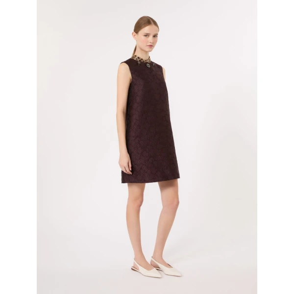 Max Mara Vicolo Cotton-Blend Jacquard Princess Dress in Plum | Mini Dresses | Coveti
