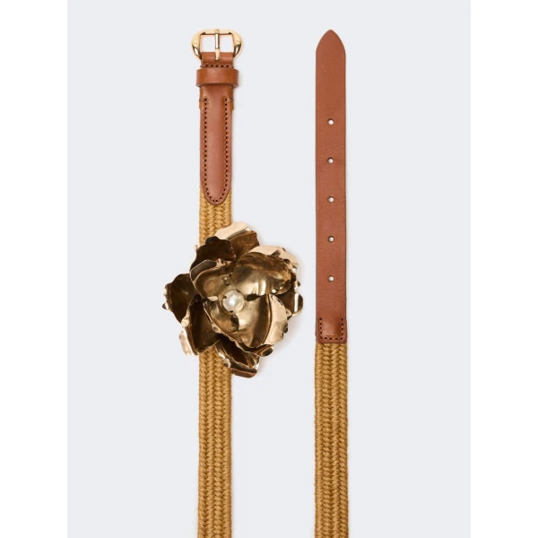 Max Mara Vicolo Linen and Cotton Belt with Brooch in Mustard | Belts | Coveti