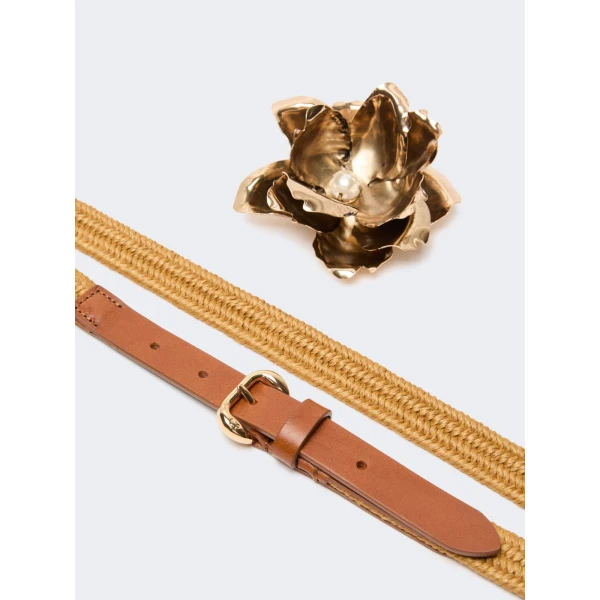 Max Mara Vicolo Linen and Cotton Belt with Brooch in Mustard | Belts | Coveti