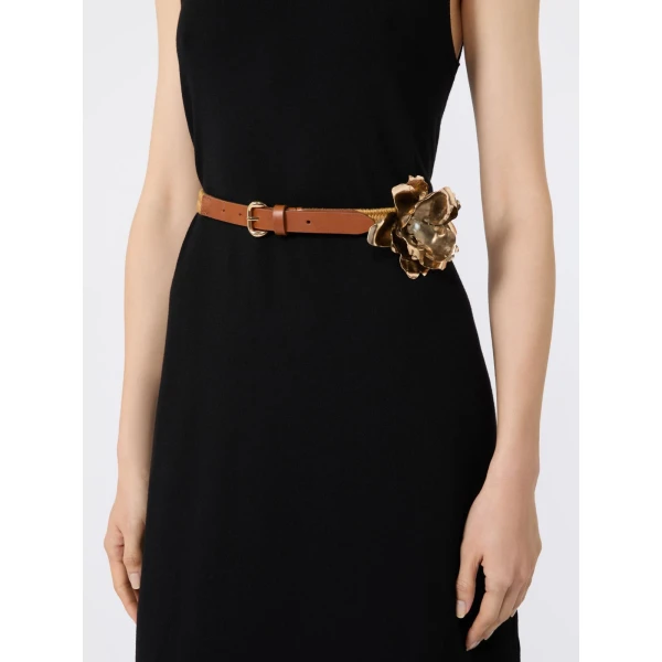 Max Mara Vicolo Linen and Cotton Belt with Brooch in Mustard | Belts | Coveti