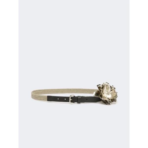 Max Mara Vicolo Linen and Cotton Belt with Brooch in Natural | Belts | Coveti