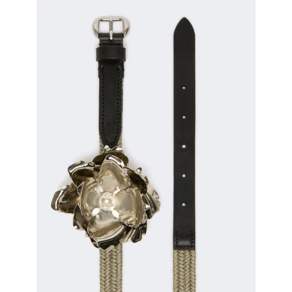 Max Mara Vicolo Linen and Cotton Belt with Brooch in Natural | Belts | Coveti