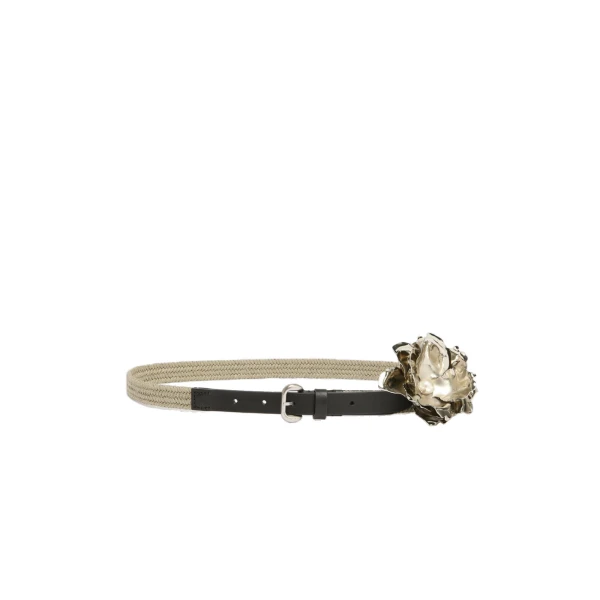 Max Mara Vicolo Linen and Cotton Belt with Brooch in Natural | Belts | Coveti