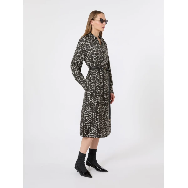 Max Mara Vigile Printed Silk Shirt Dress in Black and White | Shirtdress | Coveti