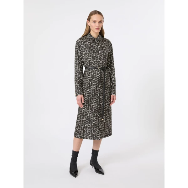 Max Mara Vigile Printed Silk Shirt Dress in Black and White | Shirtdress | Coveti