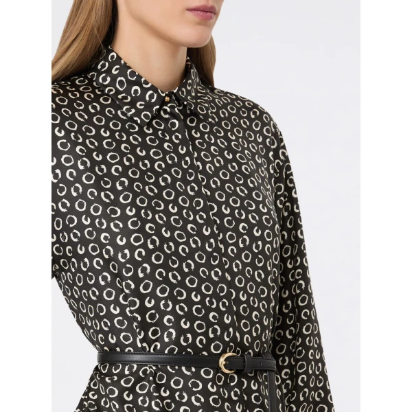 Max Mara Vigile Printed Silk Shirt Dress in Black and White | Shirtdress | Coveti