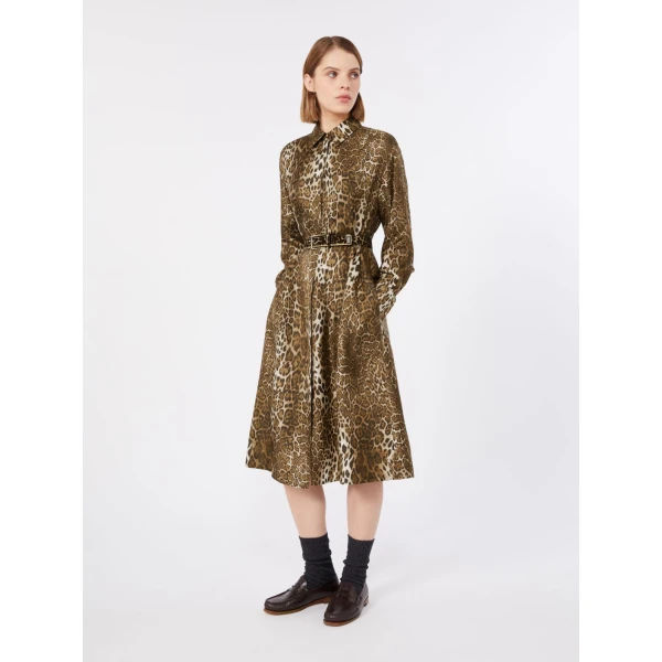 Max Mara Vigile Printed Silk Shirt Dress in Brown | Shirtdress | Coveti