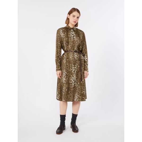 Max Mara Vigile Printed Silk Shirt Dress in Brown | Shirtdress | Coveti