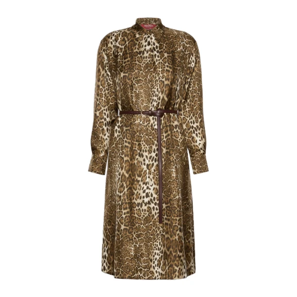 Max Mara Vigile Printed Silk Shirt Dress in Brown | Shirtdress | Coveti