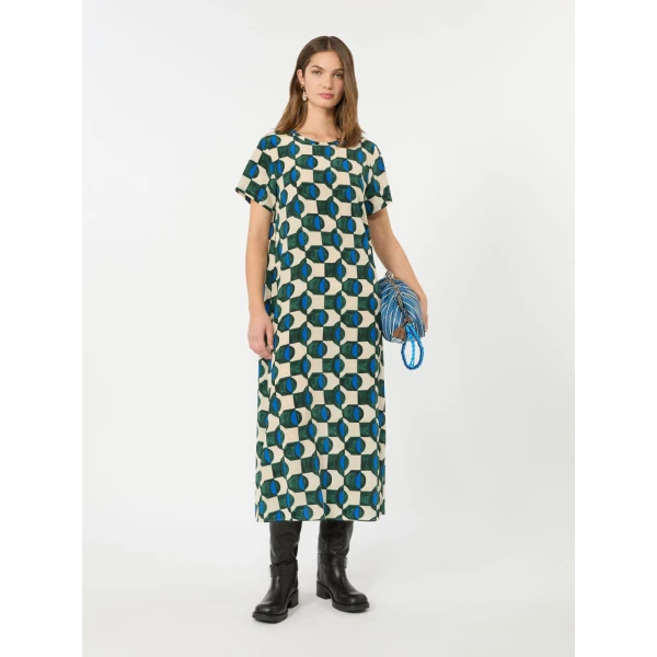 Max Mara Vinci Printed Silk T-Shirt Dress in Dark Green | Shirtdress | Coveti