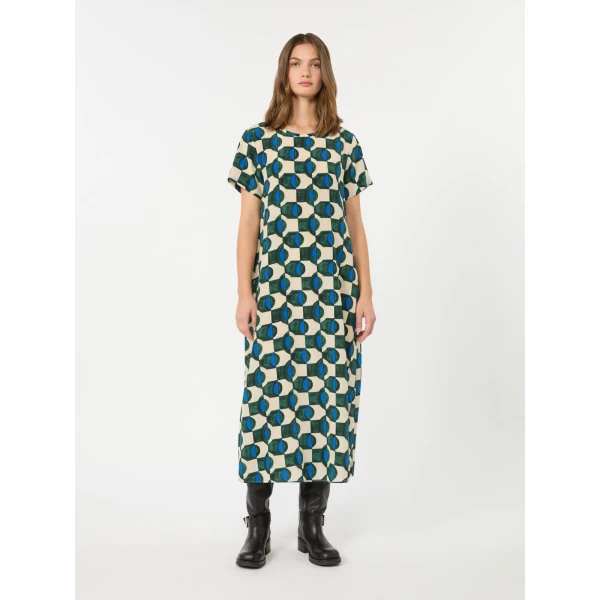 Max Mara Vinci Printed Silk T-Shirt Dress in Dark Green | Shirtdress | Coveti