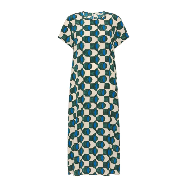 Max Mara Vinci Printed Silk T-Shirt Dress in Dark Green | Shirtdress | Coveti