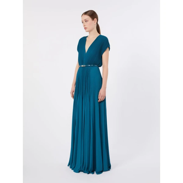 Max Mara Visino Long Sable Georgette Dress in Oil Green | Maxi Dresses | Coveti