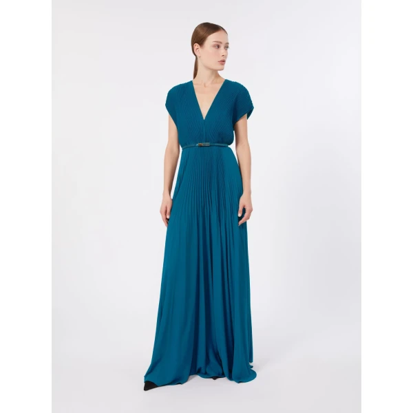 Max Mara Visino Long Sable Georgette Dress in Oil Green | Maxi Dresses | Coveti