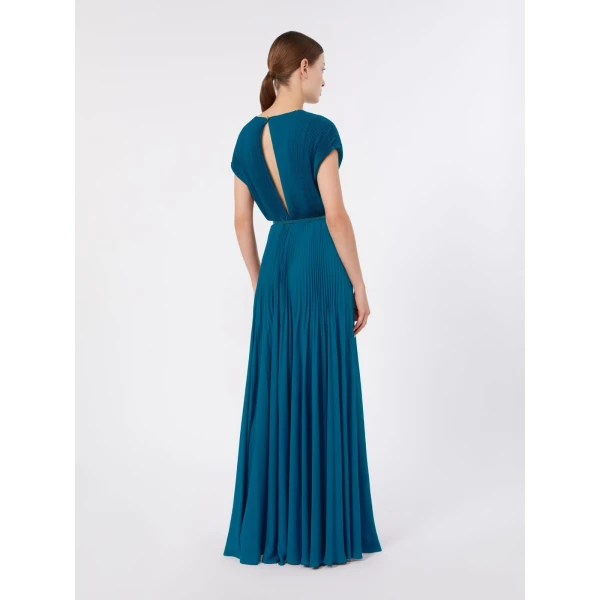 Max Mara Visino Long Sable Georgette Dress in Oil Green | Maxi Dresses | Coveti