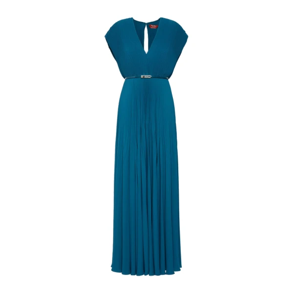 Max Mara Visino Long Sable Georgette Dress in Oil Green | Maxi Dresses | Coveti