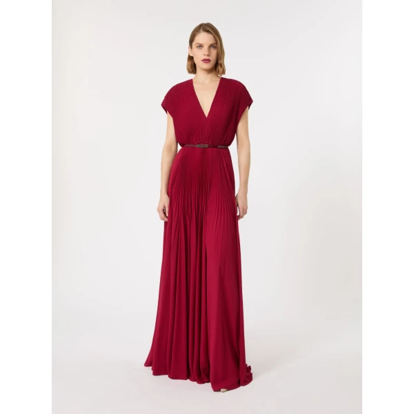 Max Mara Visino Long Sable Georgette Dress in Ruby | Maxi Dresses | Coveti