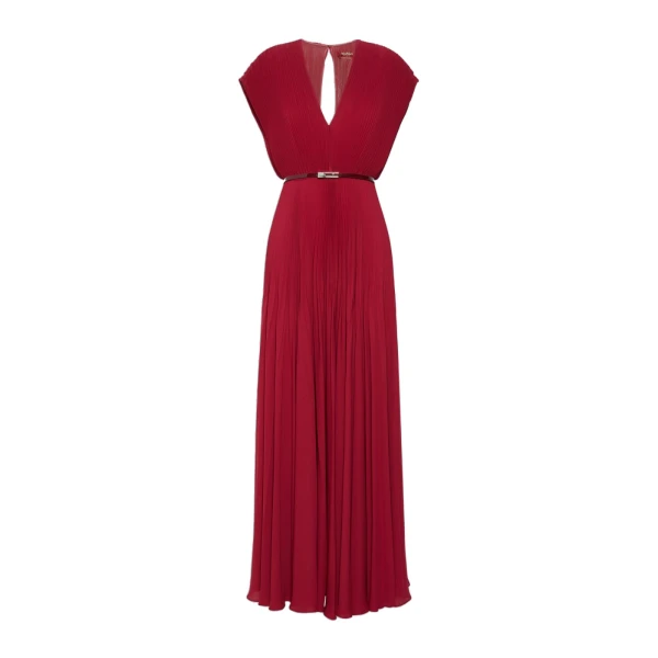 Max Mara Visino Long Sable Georgette Dress in Ruby | Maxi Dresses | Coveti