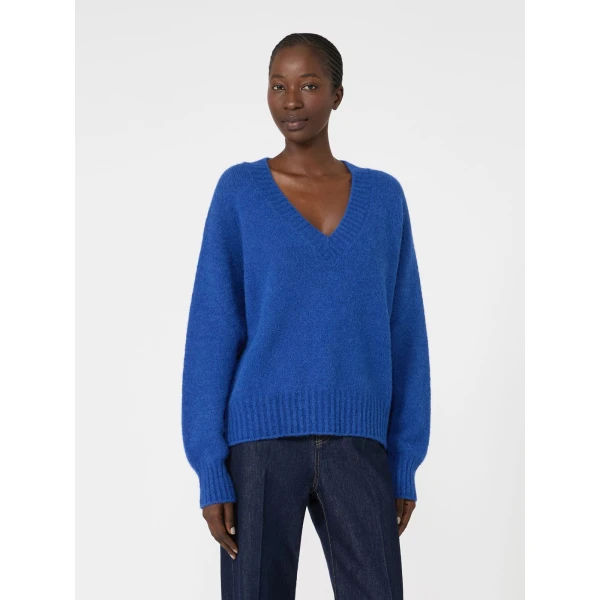 Max Mara Visita Alpaca and Cotton V-Neck Jumper in Cornflower Blue | Sweaters | Coveti