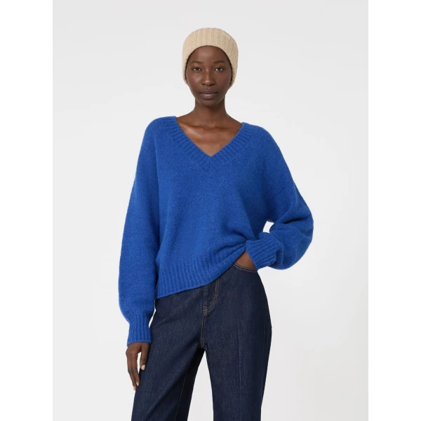 Max Mara Visita Alpaca and Cotton V-Neck Jumper in Cornflower Blue | Sweaters | Coveti