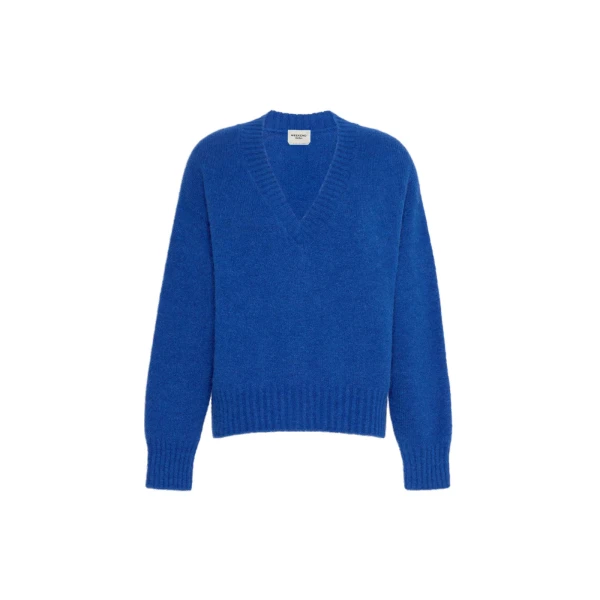 Max Mara Visita Alpaca and Cotton V-Neck Jumper in Cornflower Blue | Sweaters | Coveti