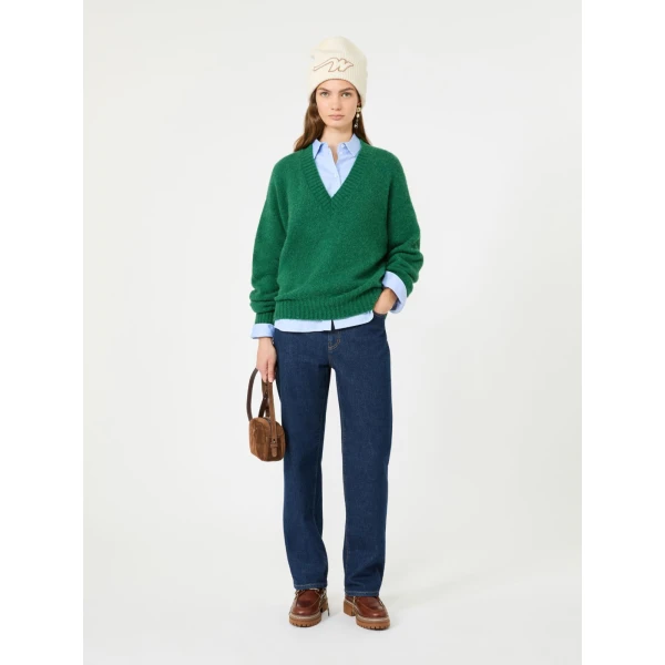 Max Mara Visita Alpaca and Cotton V-Neck Jumper in Dark Green | Sweaters | Coveti