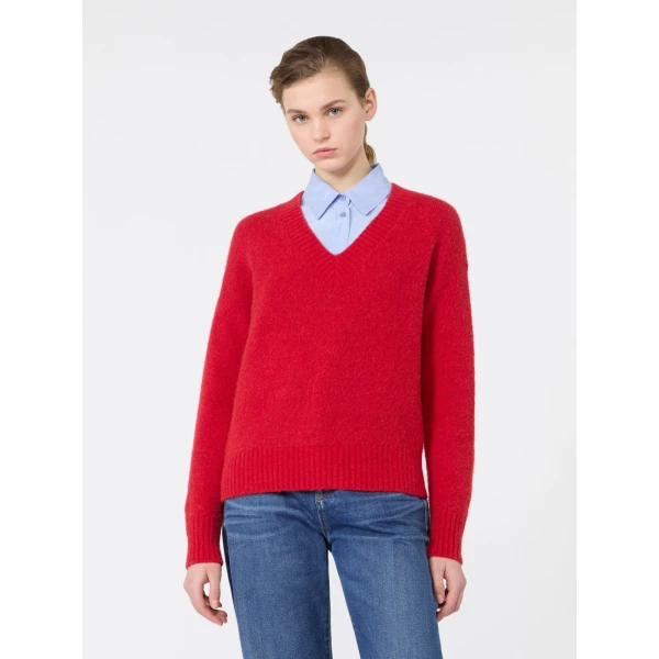 Max Mara Visita Alpaca and Cotton V-Neck Jumper in Red | Sweaters | Coveti