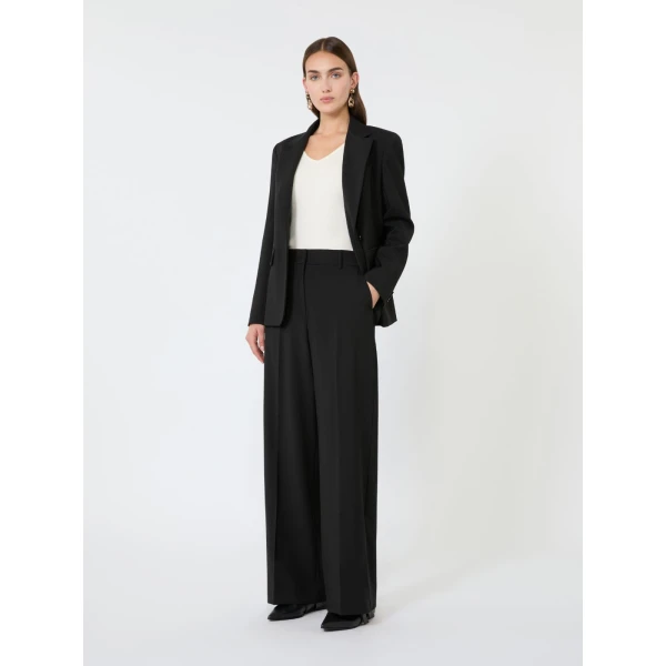 Max Mara Visivo Stretch Wool Palazzo Trousers in Black | Wide leg pants | Coveti