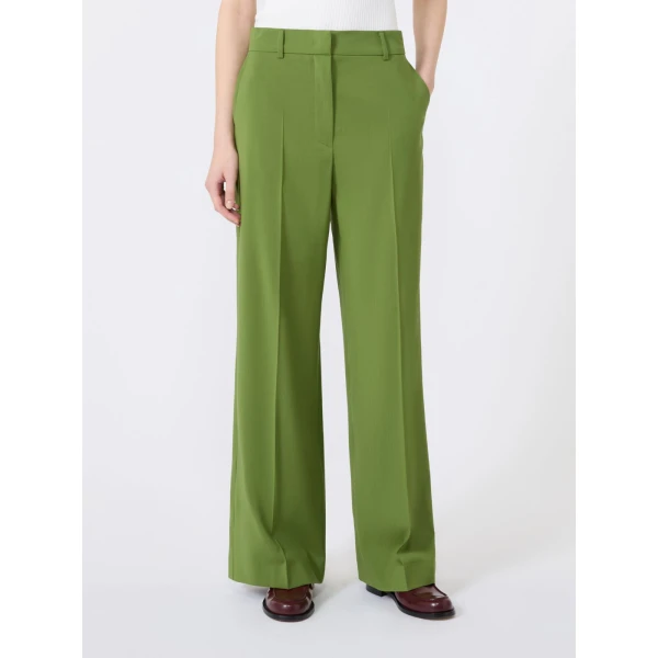 Max Mara Visivo Stretch Wool Palazzo Trousers in Green | Wide leg pants | Coveti