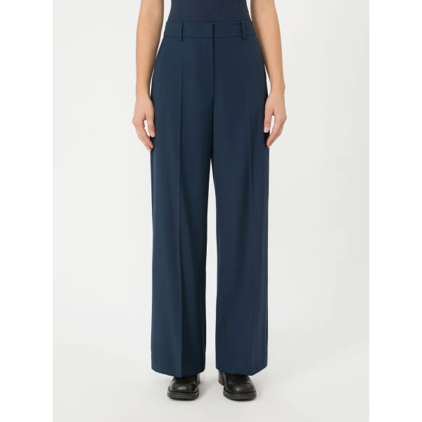 Max Mara Visivo Stretch Wool Palazzo Trousers in Navy | Wide leg pants | Coveti