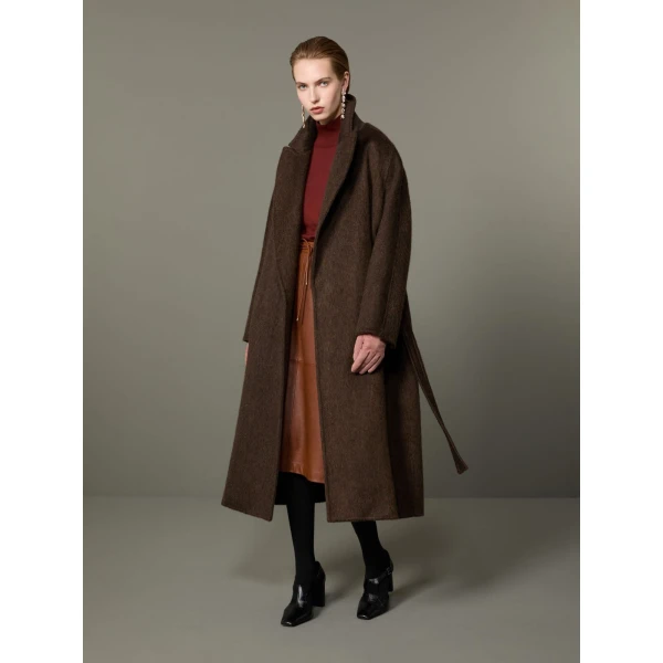Max Mara Vista Oversized Cashmere and Mohair Coat in Dark Brown | Wool Coat | Coveti