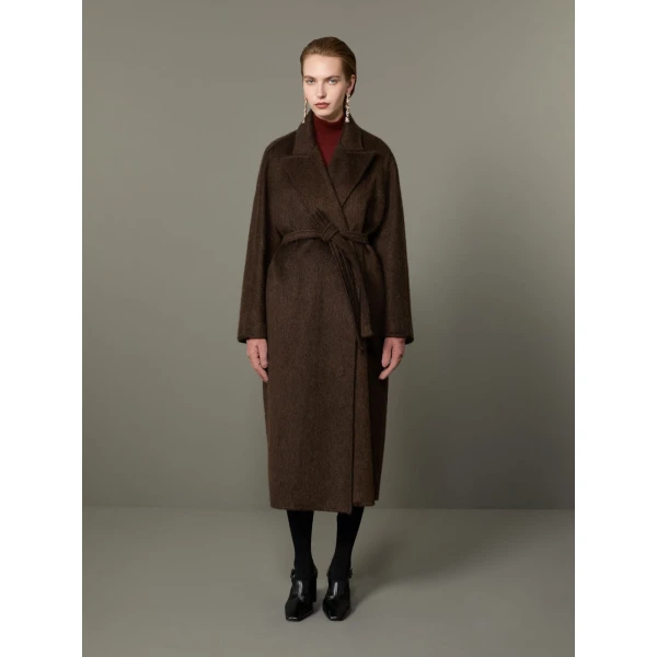 Max Mara Vista Oversized Cashmere and Mohair Coat in Dark Brown | Wool Coat | Coveti