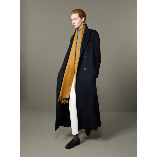 Max Mara Volante Brushed Cashmere Double-Breasted Coat in Midnight Blue | Wool Coat | Coveti